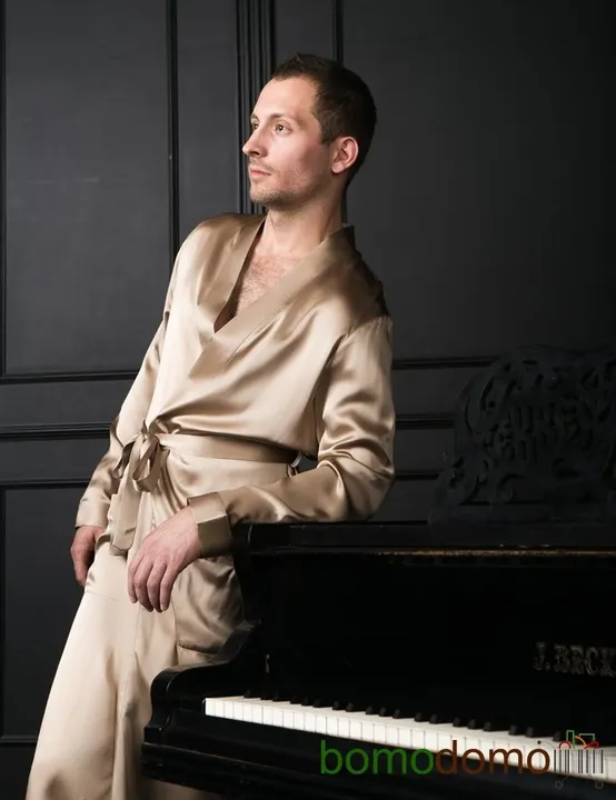BEIGE / БЕЖ XXL (50-52) Мужской шелковый халат, 100% Mulberry MRB200XL