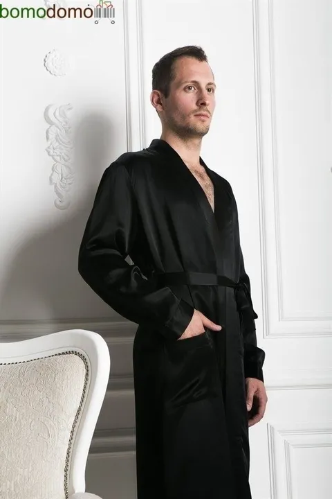 BLACK PREMIUM / ЧЕРНЫЙ ПРЕМИУМ XXXL (54-56) Мужской шелковый халат, 100% Mulberry MRBL2003XL