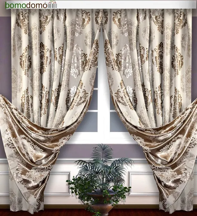 Готовые шторы Блэкаут-жаккард Корона Беж/золото 180х270, 2 шт. 50008