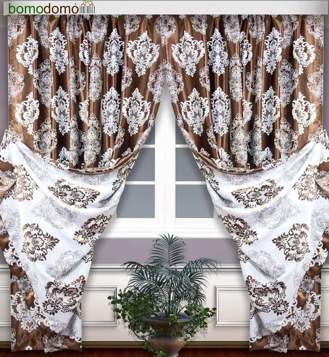 Готовые шторы Блэкаут-жаккард Корона шоколад/беж 180х270, 2 шт. 50011