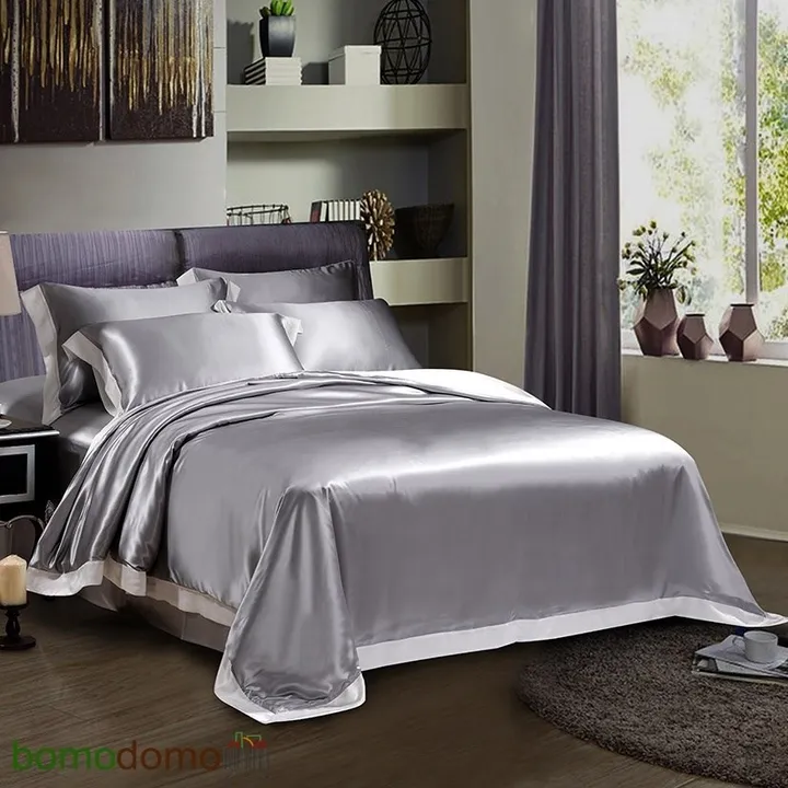 PLAZA GREY / ПЛАЗА СЕРЫЙ Евромакси: Шелковое постельное белье, 100% Mulberry 0713EM