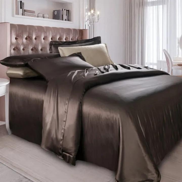 SILK COTTON ШОКОЛАД Шелковое постельное белье евромакси MS1002 EM