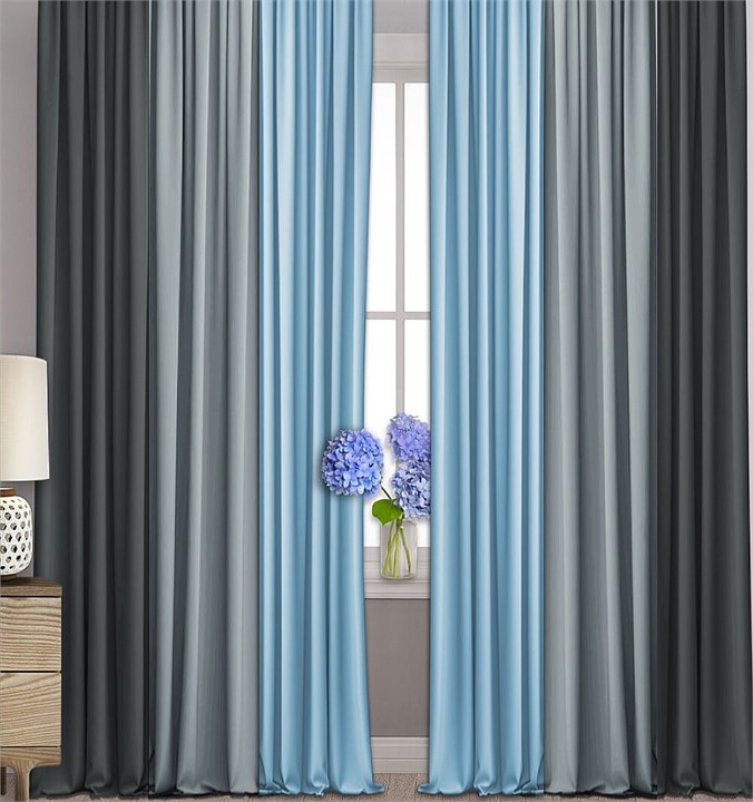 Готовые шторы Габриэль Трио (выс.260) графит/серый/голубой 750102 - фото 195293