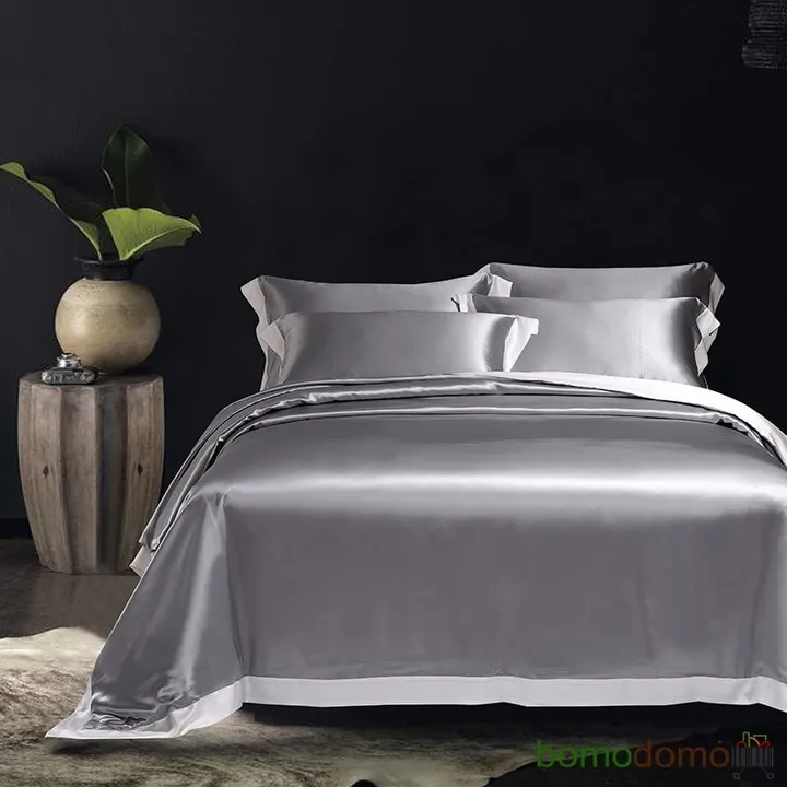 PLAZA GREY / ПЛАЗА СЕРЫЙ Евро: Шелковое постельное белье, 100% Mulberry 0713E