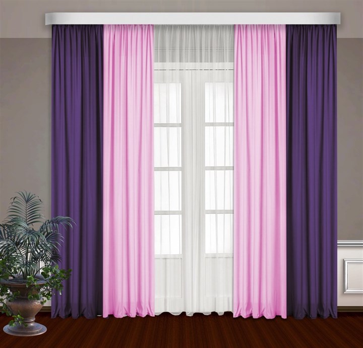 Комбинированные шторы Габриэль с тюлем, розовый/фиолетовый - фото 99461
