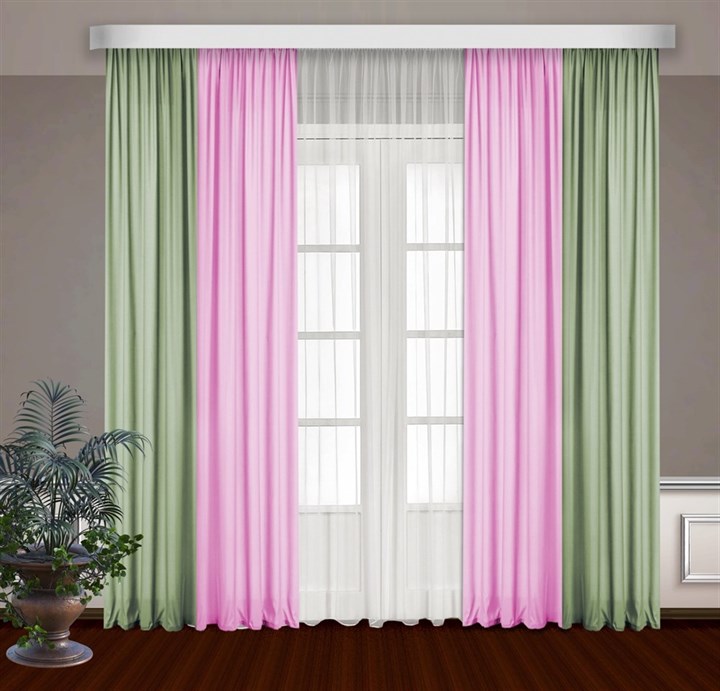 Комбинированные шторы Габриэль с тюлем, розовый/фисташковый - фото 99462