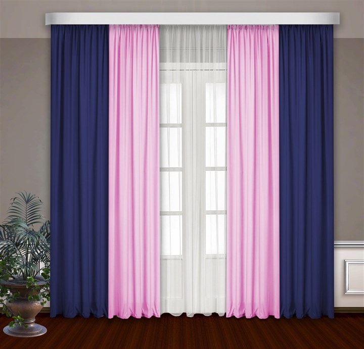 Комбинированные шторы Габриэль с тюлем, синий/розовый - фото 99463