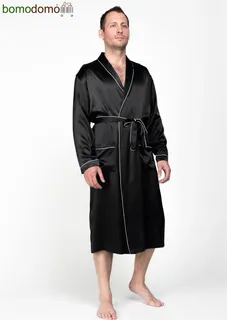 BLACK PREMIUM / ЧЕРНЫЙ ПРЕМИУМ PREMIUM XXXXXL (58-60) Мужской шелковый халат, 100% Mulberry MRBL2005XL-p
