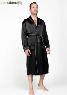 BLACK PREMIUM / ЧЕРНЫЙ ПРЕМИУМ PREMIUM L (48-50) Мужской шелковый халат, 100% Mulberry MRBL200L-p
