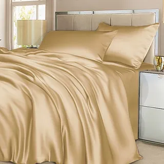 BEIGE / БЕЖ Евро c простыней на резинке: Шелковое постельное белье, 100% Mulberry 0720EFS
