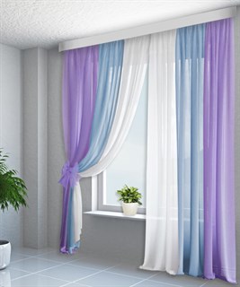Комплект комбинированных штор из вуали (выс.250) белый/голубой/сиреневый