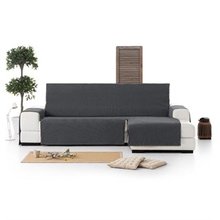 ISLANDIYA AQUASTOP Непромокаемая накидка  на угловой диван (220 см) c оттоманкой справа, цвет: темно-серый