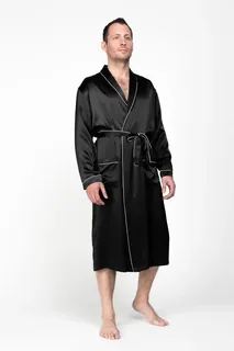 BLACK PREMIUM / ЧЕРНЫЙ ПРЕМИУМ PREMIUM XXL (52-54) Мужской шелковый халат, 100% Mulberry MRBL2002XL-p