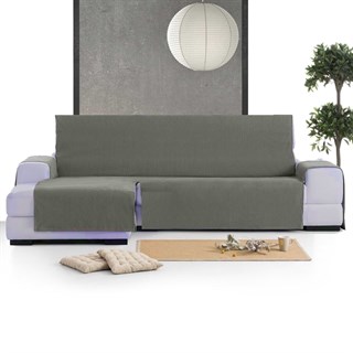 ISLANDIYA AQUASTOP 235 см Непромокаемая накидка на угловой диван c оттоманкой слева, цвет: серый