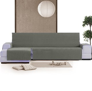 ISLANDIYA AQUASTOP 270 см Непромокаемая накидка на угловой диван c оттоманкой слева, цвет: серый