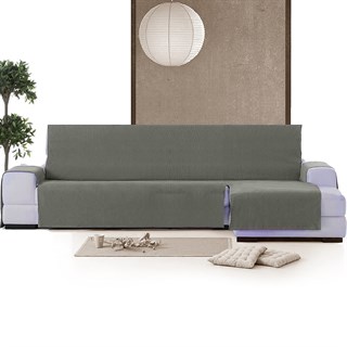 ISLANDIYA AQUASTOP Непромокаемая накидка  на угловой диван (270 см) c оттоманкой справа, цвет: серый