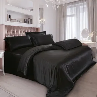 SILK COTTON BLACK PREMIUM / ЧЕРНЫЙ ПРЕМИУМ Шелковое постельное белье евро MS1003 E