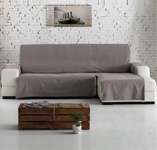 ISLANDIYA AQUASTOP 220 см Непромокаемая накидка на угловой диван c оттоманкой справа, цвет: серый