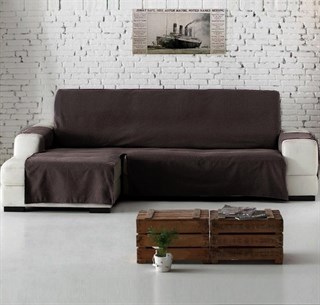 ISLANDIYA AQUASTOP 220 см Непромокаемая накидка на угловой диван c оттоманкой слева, цвет: темно-коричневый