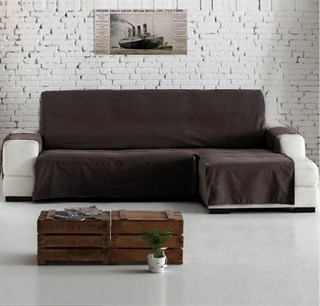 ISLANDIYA AQUASTOP 220 см Непромокаемая накидка на угловой диван c оттоманкой справа, цвет: темно-коричневый
