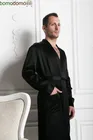 BLACK PREMIUM / ЧЕРНЫЙ ПРЕМИУМ XXL (52-54) Мужской шелковый халат, 100% Mulberry MRBL2002XL