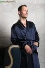 БРИЛЛИАНТ ТЕМНО-СИНИЙ ПРЕМИУМ L (48-50) Мужской шелковый халат, 100% Mulberry MRNAVYB200L