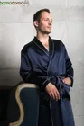 БРИЛЛИАНТ ТЕМНО-СИНИЙ ПРЕМИУМ XXXXXL (58-60) Мужской шелковый халат, 100% Mulberry MRNAVYB2005XL