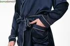 БРИЛЛИАНТ ТЕМНО-СИНИЙ ПРЕМИУМ XXXXXL (58-60) Мужской шелковый халат, 100% Mulberry MRNAVYB2005XL