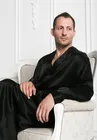 BLACK PREMIUM / ЧЕРНЫЙ ПРЕМИУМ L (48-50) Мужской шелковый халат, 100% Mulberry MRBL200L