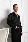 BLACK PREMIUM / ЧЕРНЫЙ ПРЕМИУМ L (48-50) Мужской шелковый халат, 100% Mulberry MRBL200L