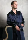 БРИЛЛИАНТ ТЕМНО-СИНИЙ ПРЕМИУМ XL (50-52) Мужской шелковый халат, 100% Mulberry MRNAVYB200XL